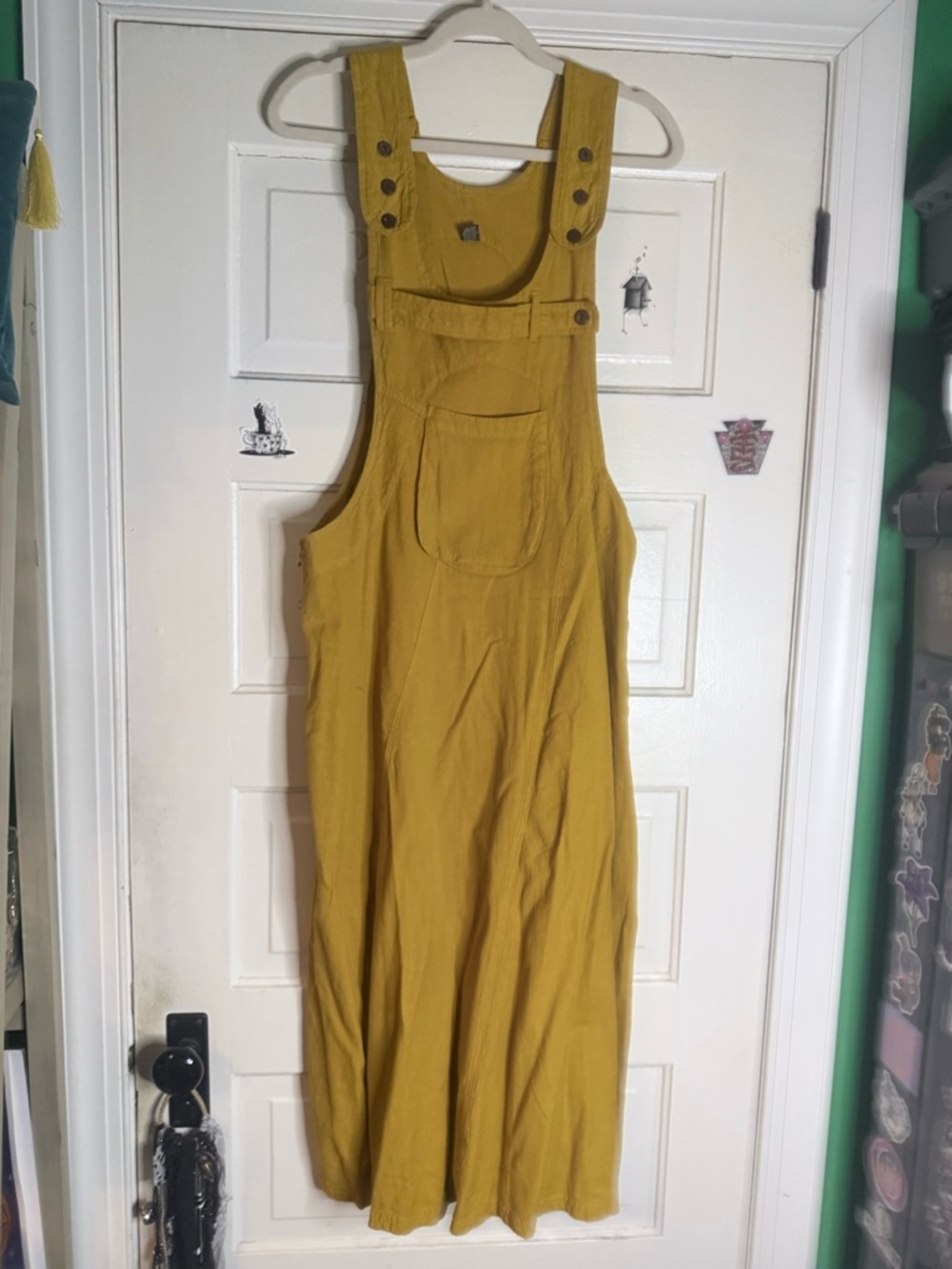 Mustard Yellow Linen Overalls Pinafore Dress
